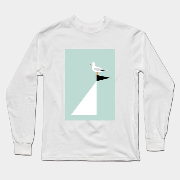 Seagull on Eau de Nil Long Sleeve T-Shirt by Pinkdeer